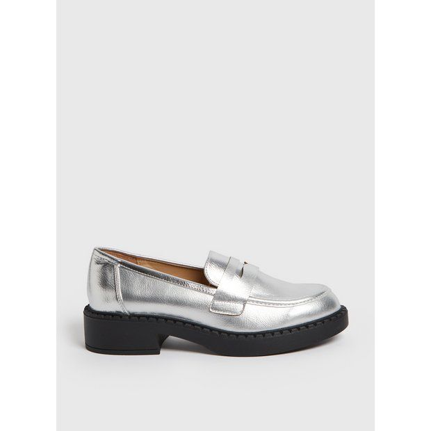 Buy Metallic Silver Faux Leather Loafers  3 | Shoes | Tu | Tu Clothing