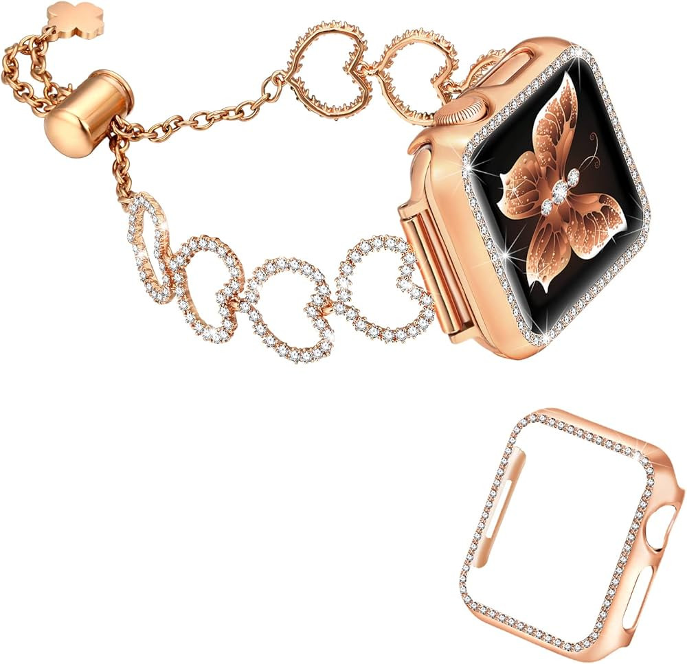 fastgo Bling Compatible with Apple Watch Band 8, 38mm 40mm 41mm 42mm 44mm 45mm Shiny Cover Slim R... | Amazon (US)