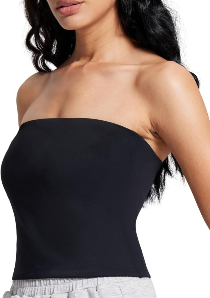 Womens Comfortable Double Lined Tube Tops Cropped Bandeau Tops Strapless Tank Crop Top | Amazon (US)