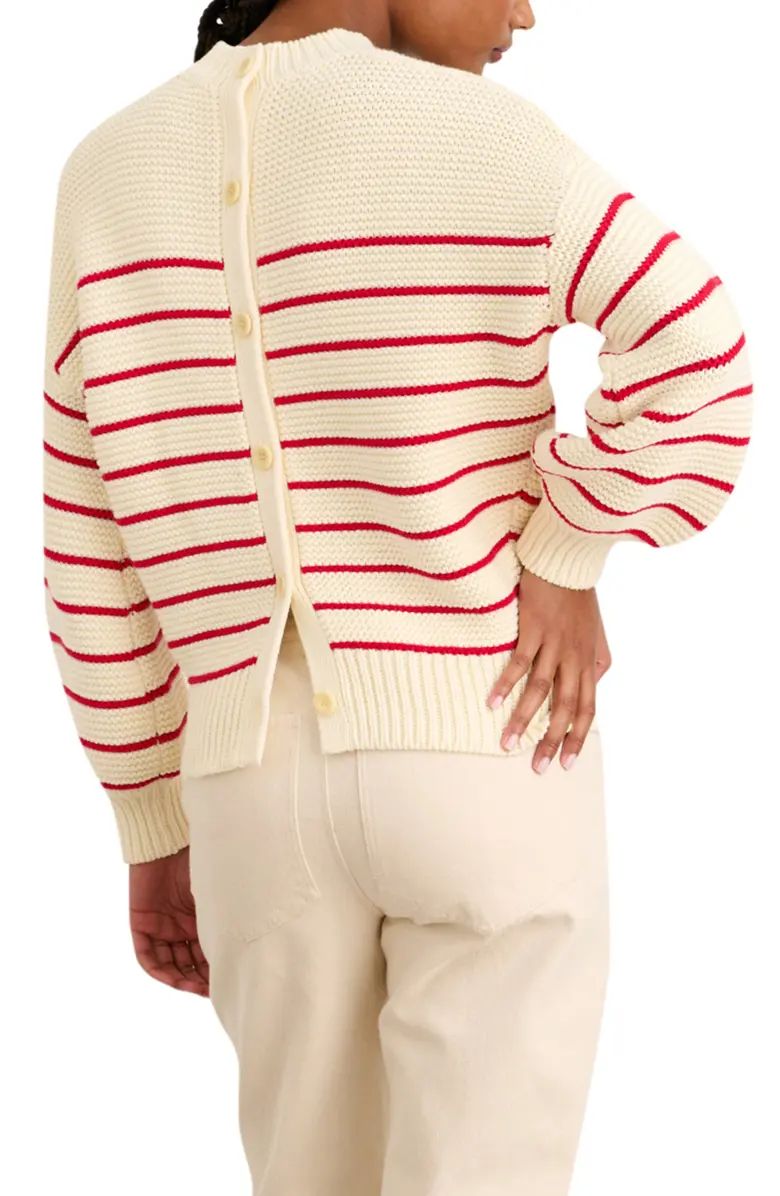 Women's Stripe Button Back Cotton Crewneck Sweater | Nordstrom