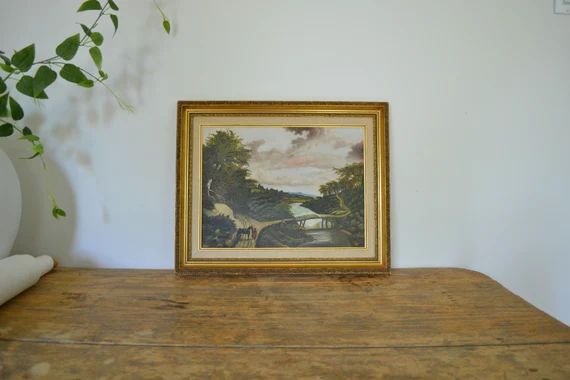 Vintage Framed Original Landscape Oil Painting - Gold Wood Picture Frame -Decorative Wood Frame -... | Etsy (US)