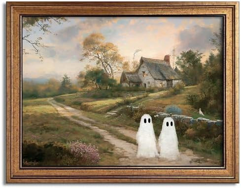 Wemandh Gold Framed Vintage Halloween Wall Art, Rustic Landscape Wall Decor, Cute Ghost Decor Wal... | Amazon (US)