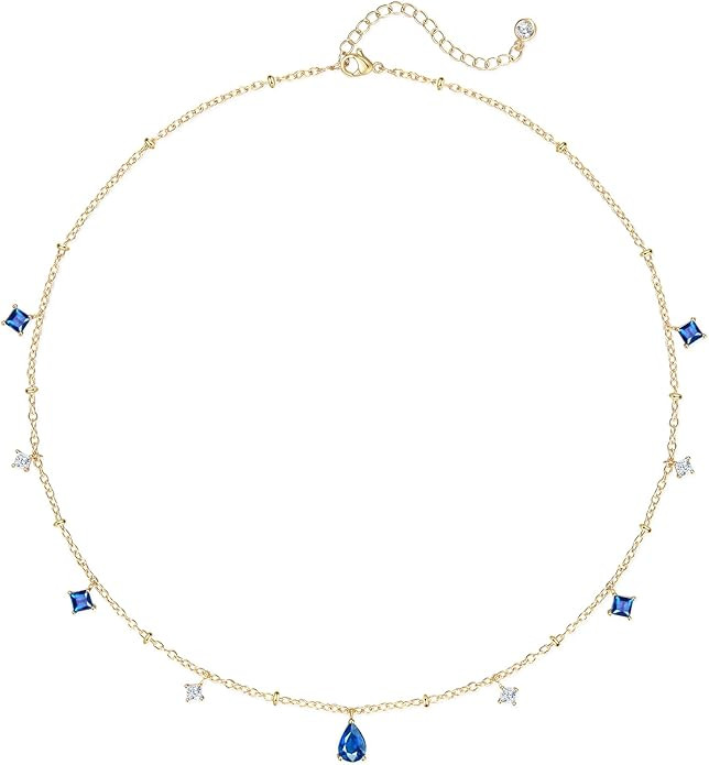 RLMOON Gold Necklaces for Women 14K Gold Plated CZ Diamond Choker Necklace Red Emerald Green Blue... | Amazon (US)