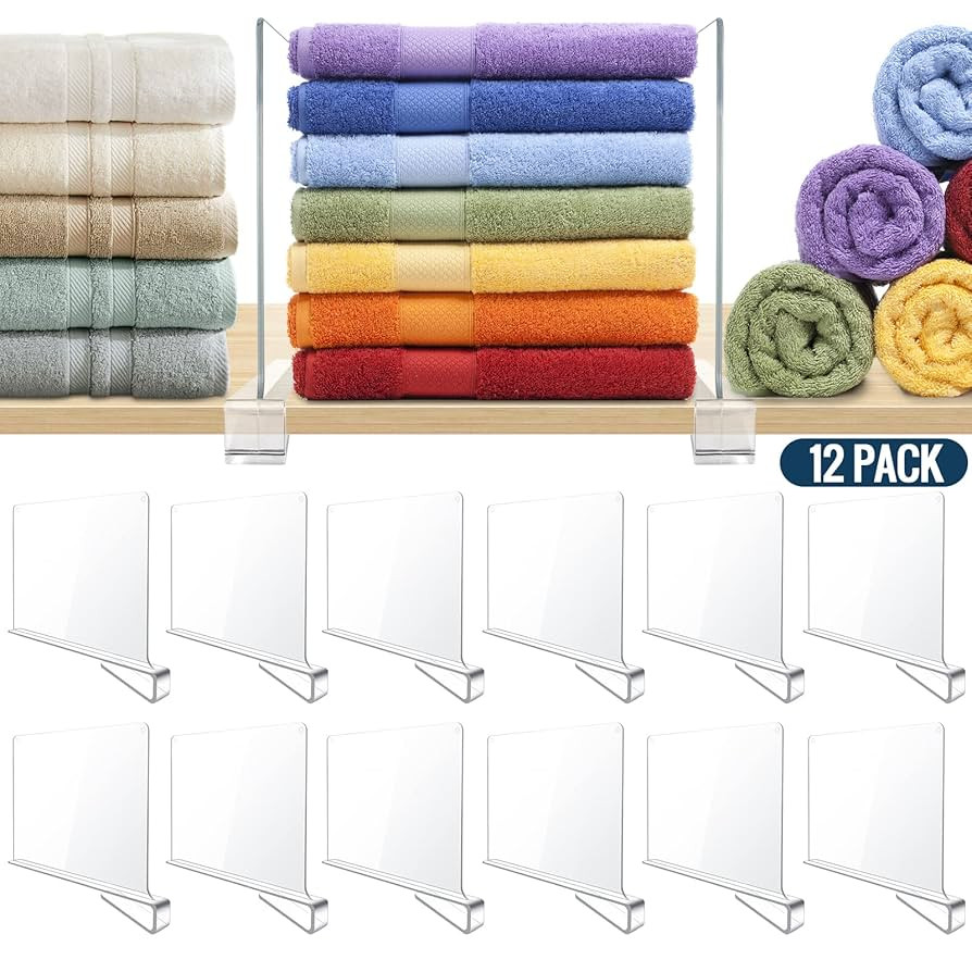 12 Pack Clear Acrylic Shelf Dividers for Closet Shelf Organizer of Bedroom Kitchen Office Bathroo... | Amazon (US)