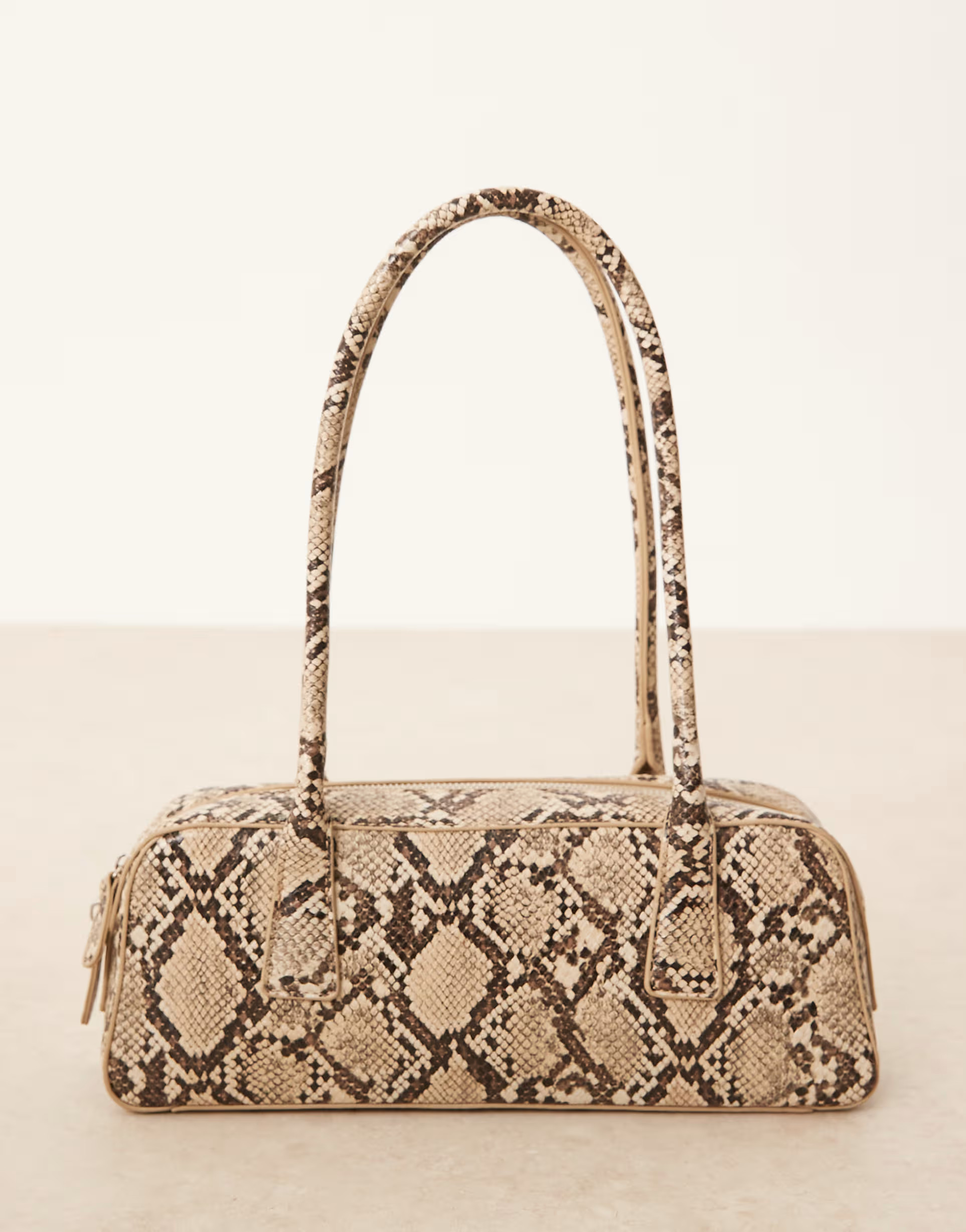 Gina Tricot small bowling two handle shoulder bag in brown snake print | ASOS (Global)