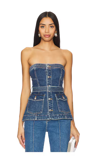 Cyan Belted Bustier Top in Marine Wash | Revolve Clothing (Global)