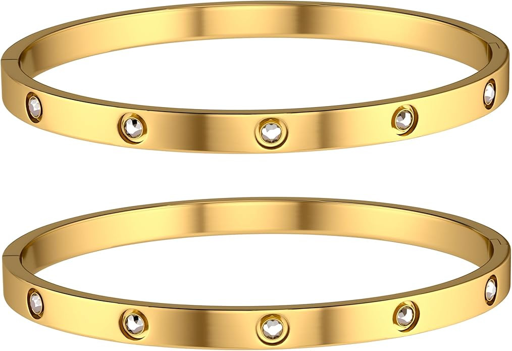 18K Gold Plated Bangle Bracelets for Women Love Friendship Bracelet with Crystal Cubic Zirconia S... | Amazon (US)