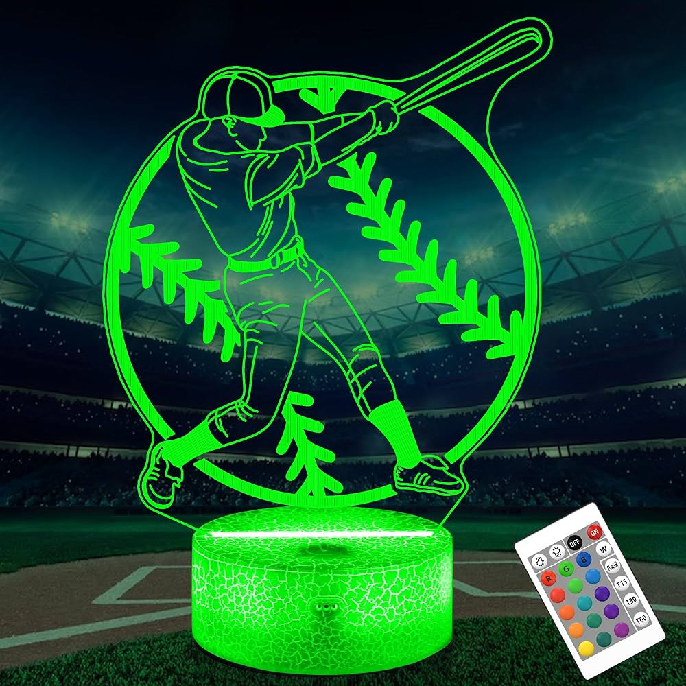 Baseball Gifts for Boys, Baseball 3D Illusion Lamp, Baseball Night Light with 16 Colors Remote Co... | Amazon (US)