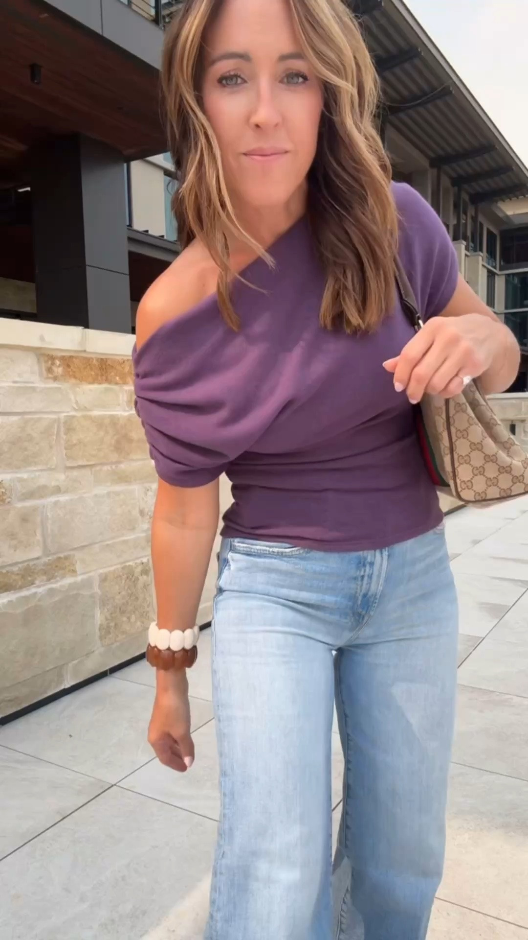 XS one shoulder top 
Love this grape purple color. 
Elevated casual. 
Jeans tts, 25. I cut the hem

#LTKgrwm #LTKSeasonal #LTKOver40