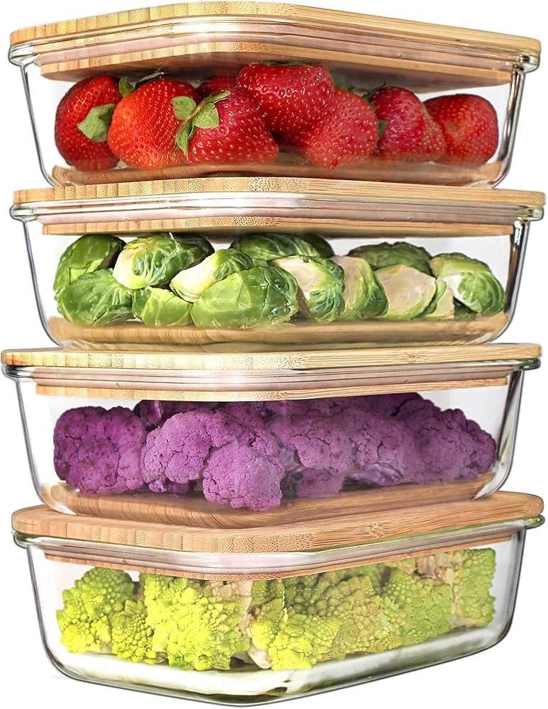 Urban Green Glass Containers with Wood Lids, Set of 4, Wood Glass Storage Containers with Lids, F... | Amazon (US)