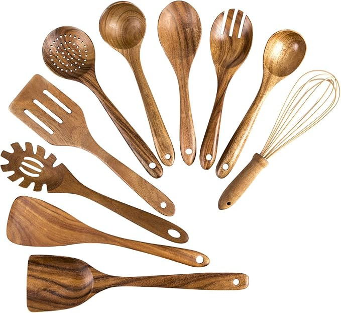 Wooden Cooking Utensils, 10 Pack Kitchen Utensils Wooden Spoons for Cooking,Teak Wooden Cooking S... | Amazon (US)