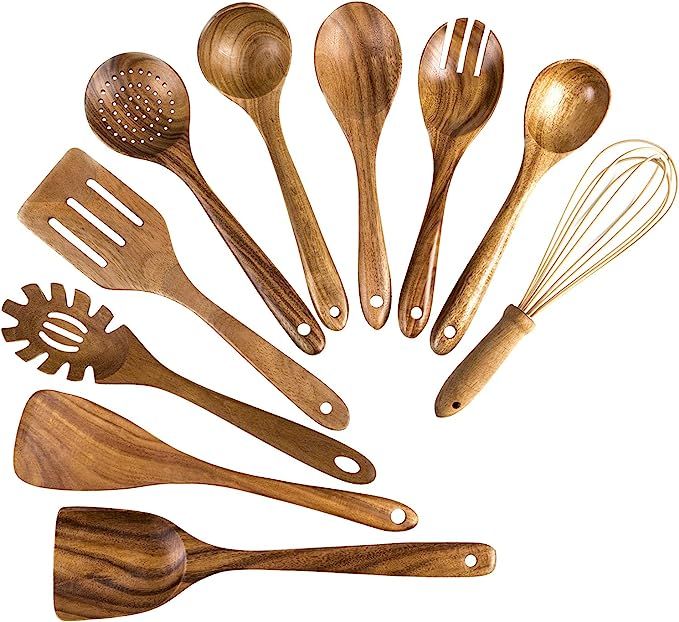 Wooden Cooking Utensils, 10 Pack Kitchen Utensils Wooden Spoons for Cooking,Teak Wooden Cooking S... | Amazon (US)