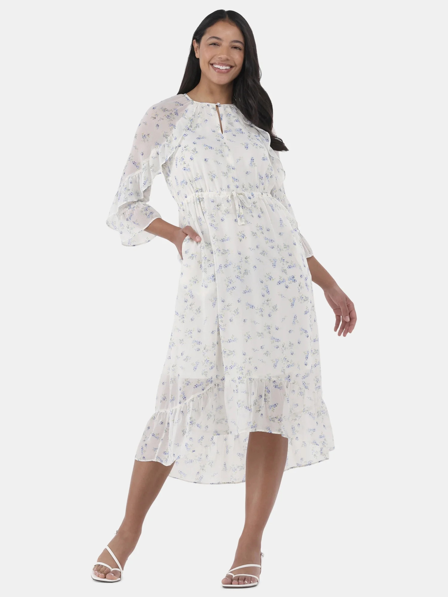 Time and Tru Women's Ruffle Midi Dress, Sizes XS-XXXL | Walmart (US)