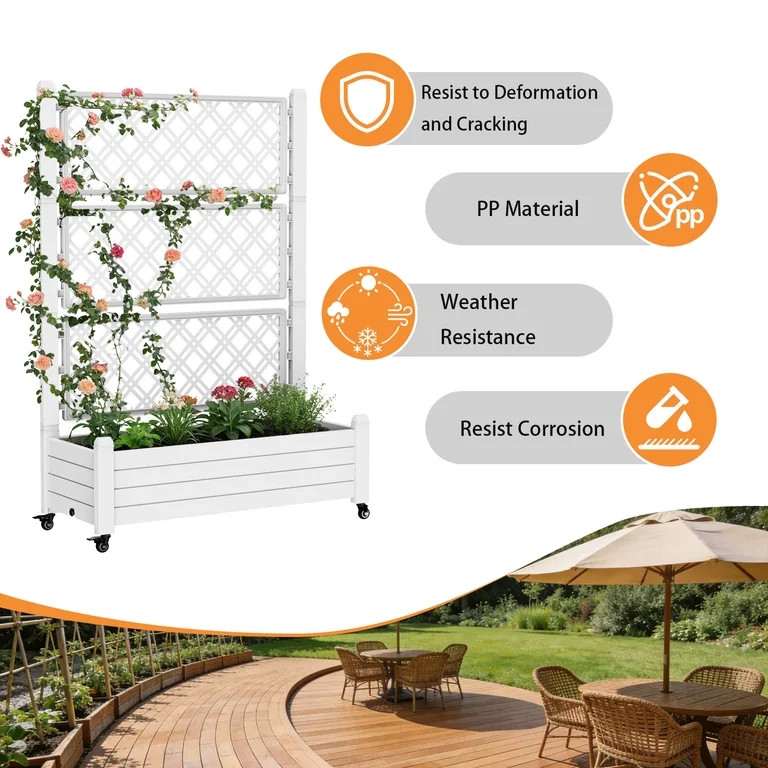 Fazzn Raised Garden Bed with Trellis, Large Outdoor Planter Trellis Box with Drainage Holes and W... | Walmart (US)