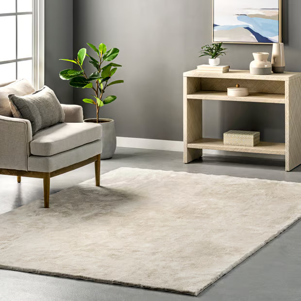 Cream Washable Solid Shag Area Rug | Rugs USA