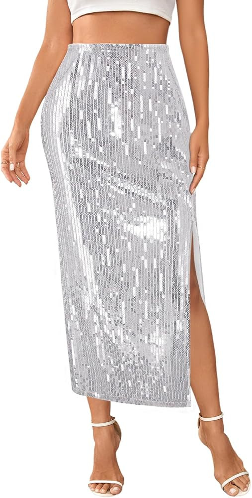 TYNORA Women's Shiny Sequin High Waisted Maxi Skirts Bodycon Long Mermaid Skirt Formal Skirts Dan... | Amazon (US)