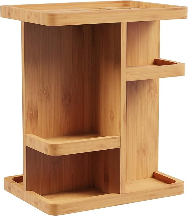 Makeup Organizer - Rotating Eco-Friendly Compact Modern Bamboo Skincare Cosmetic and Vanity Carou... | Amazon (US)