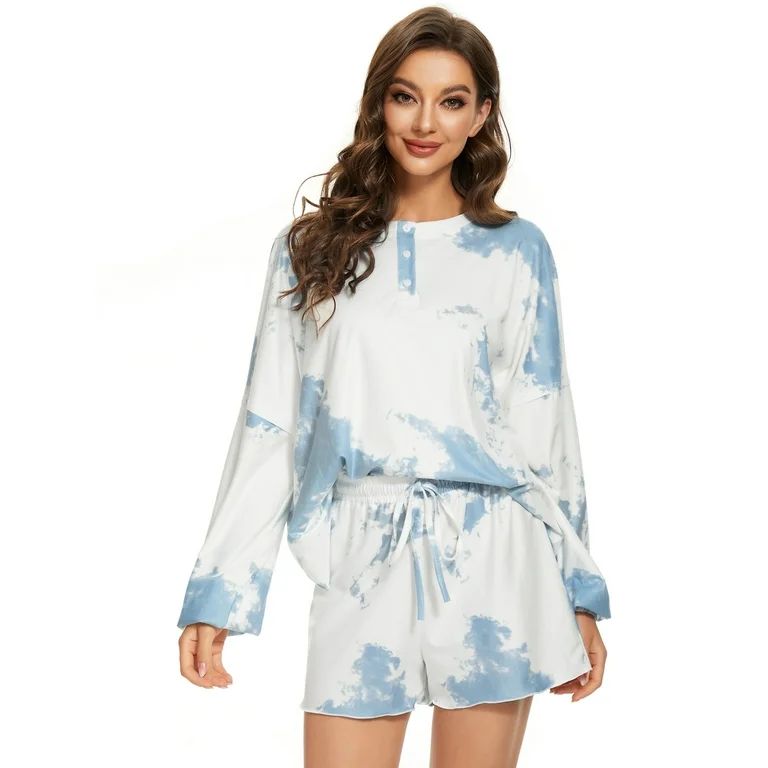 Ever-Pretty Women's Tie Dye Printed Pajamas Set Loungewear 11742 Blue XXXX-Large | Walmart (US)