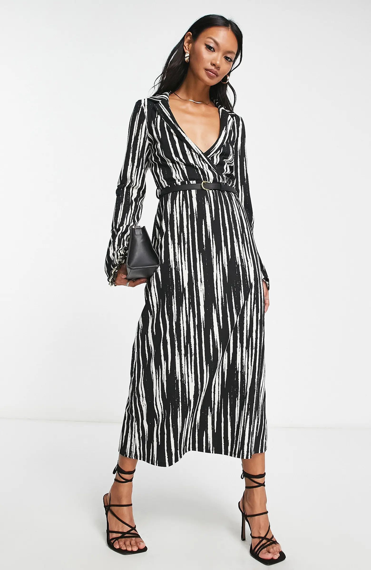 ASOS DESIGN Belted Long Sleeve Midi Dress | Nordstrom | Nordstrom