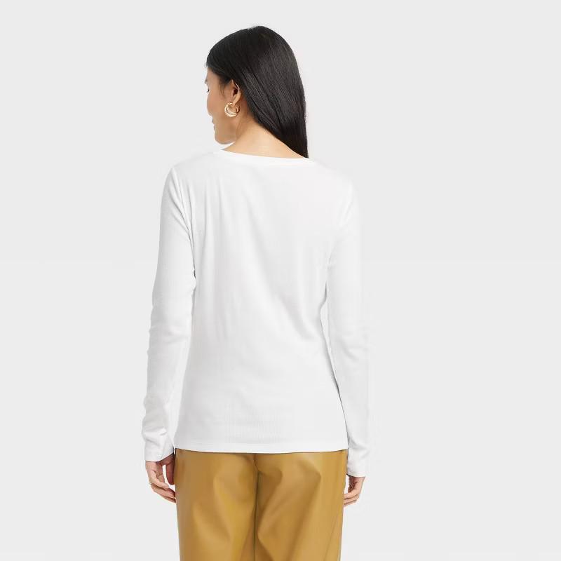 Women's Long Sleeve Ribbed T-Shirt - A New Day™ White XS | Target
