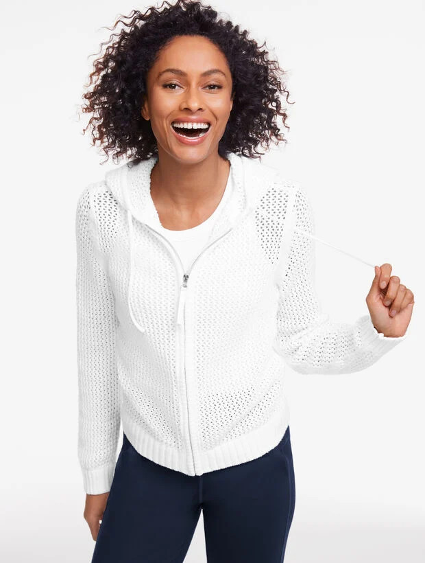 Open Stitch Full-Zip Hooded Sweater | Talbots