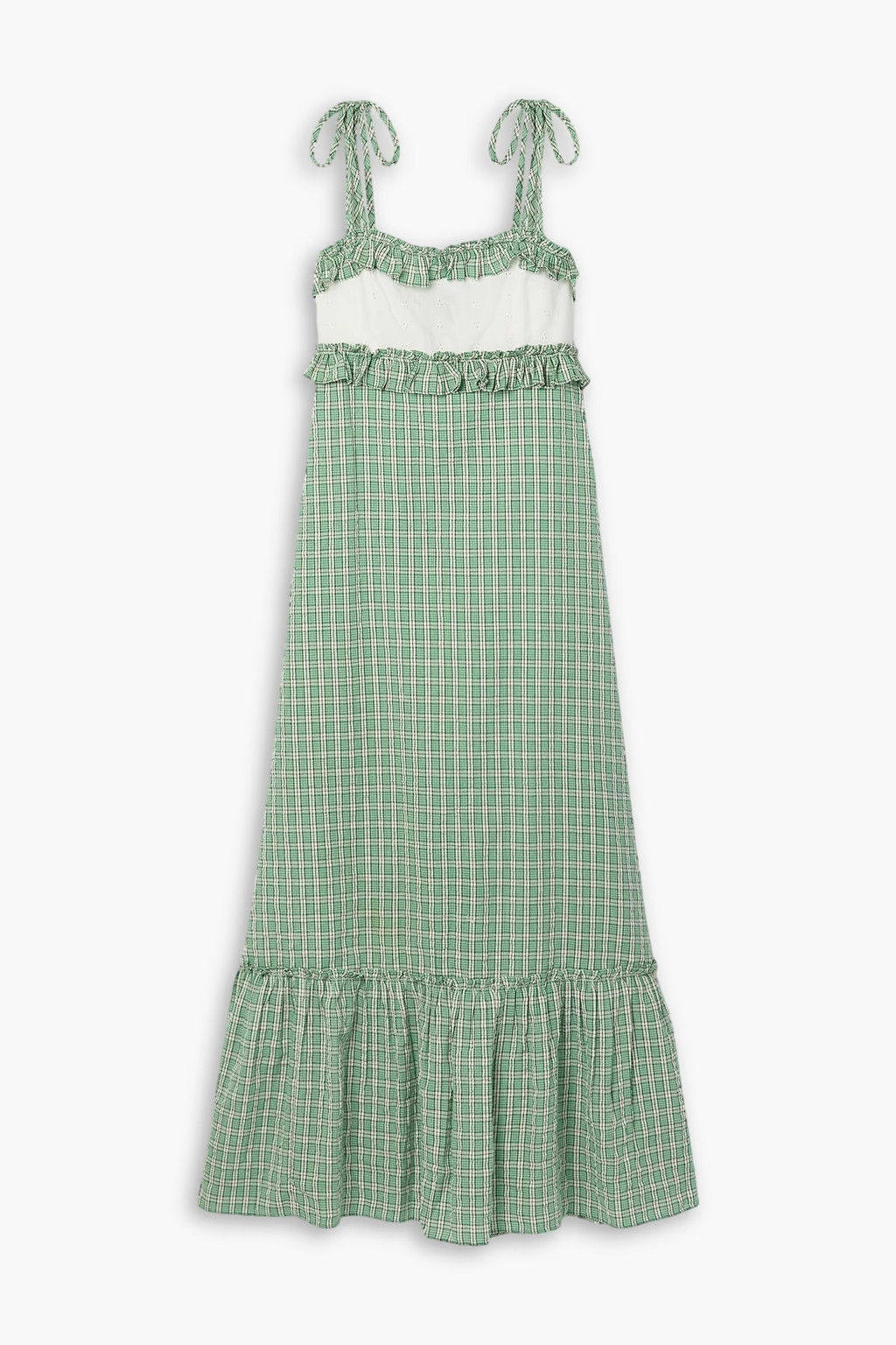 Annabel broderie anglaise-trimmed checked cotton-seersucker midi dress | The Outnet (US and CA)