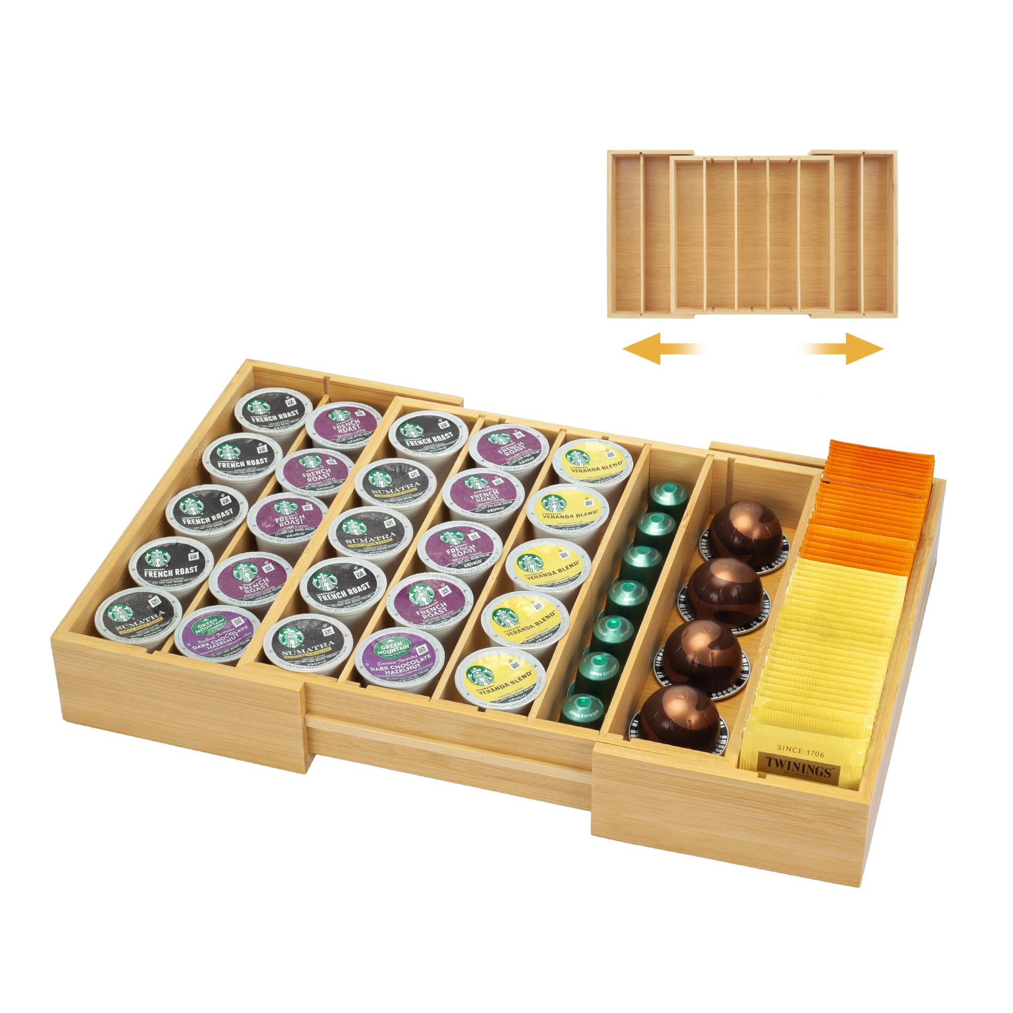 MinBoo Bamboo K Cup Holder for Drawer or Countertop Coffee Pod Holder Expandable K Cup Pod Storag... | Amazon (US)