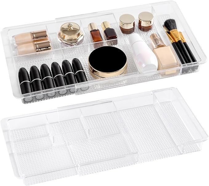 Oubonun Expandable Drawer Organizer 11.1” to 19.2” Width, Shallow Cosmetic Organizer 1.3” H... | Amazon (US)