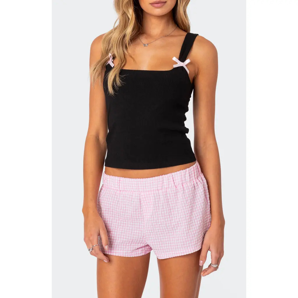 EDIKTED Lola Bow Rib Tank in Black at Nordstrom, Size X-Small | Nordstrom
