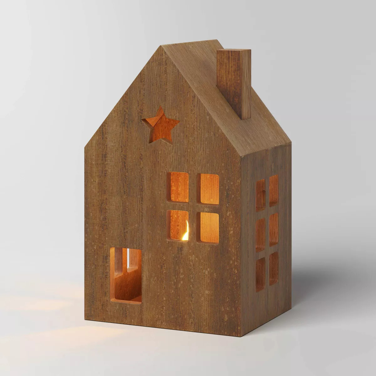 6" Lit Wood House with Star Window Christmas Village Building - Wondershop™ Brown | Target