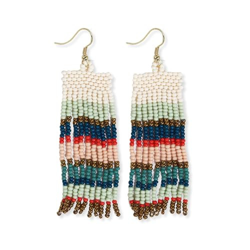 INK+ALLOY Women's Beaded Boho Earrings Adaline Seed Bead Fringe Dangle Earrings Handmade Jewelry for the Modern Bohemian, 3.25-Inch (Teal + Poppy) | Amazon (US)