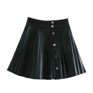 Pleated Faux Leather A-Line Mini Skirt | YesStyle Global