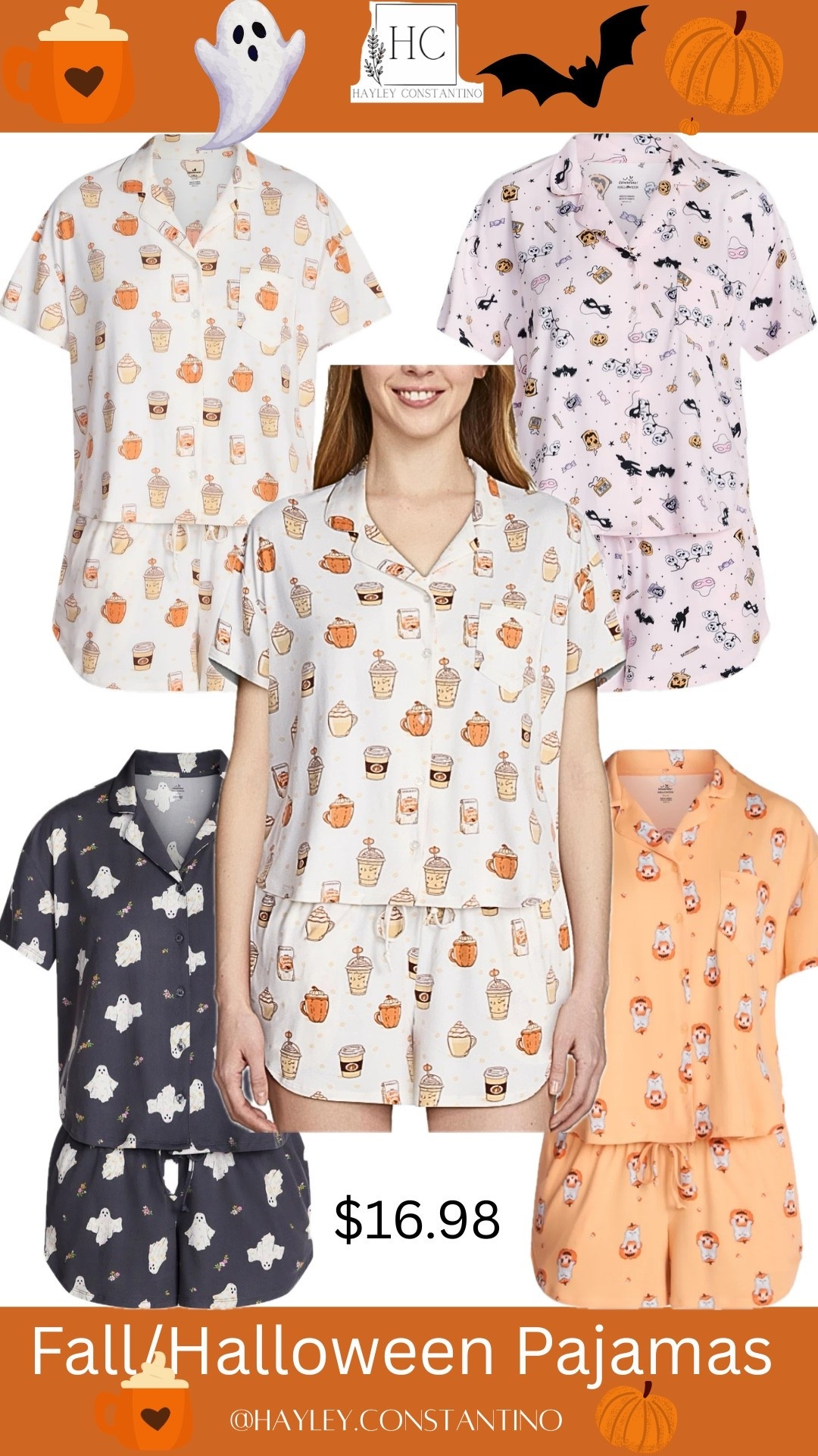 🎃 Think pumpkin spice lattes meet spooky-cute sleepover energy. These two-piece pajama sets are giving cozy, cheeky, and just a little boo-tiful. With prints like ghosts, pumpkins, coffee cups, and tiny Halloween icons, they’re basically autumn in outfit form.

👻 Why You’ll Love Them
*Soft + stretchy = couch potato approved (93% polyester, 7% spandex 🙌)
*Relaxed fit that says “I might answer the door… but probably not”
*Button-up top with a chic little collar (yes, we’re fancy now)
*Drawstring shorts with pockets—because snacks don’t carry themselves
*Sizes XS–3X so everyone gets in on the spooky snuggle

🍿 Perfect For…
*Scary movie marathons (or let’s be honest… Hocus Pocus on repeat)
*Midnight candy raids
*Lazy Sunday mornings with coffee in hand
*Matching vibes with your besties or daughters

🛍️ Who I’d Buy These For
*Your pumpkin spice-obsessed bestie ☕🎃
*Your college kid who lives in PJs
*Your mom (aka you) who deserves cute and comfy
*A fun girls’ night or Halloween sleepover crew
*Early holiday gift stashers (these WILL sell out at $16.98 👀)