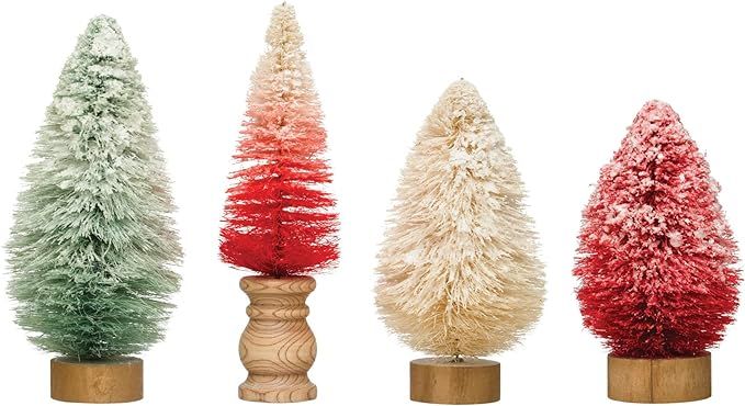 Creative Co-Op 7-3/4'H - 12-1/4'H Sisal Bottle Brush Trees w/Wood Bases & Snow, 4 Colors, Set of ... | Amazon (US)