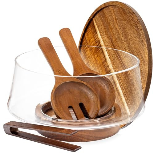 Oria Cook Large Glass Salad Bowl with Lid Set, 5.7 L Decorative Glass Mixing Bowl, Trifle and Serving Bowls with Lids as Cheese Charcuterie Board and Plate, Comes with Wood Serving Utensils | Amazon (US)