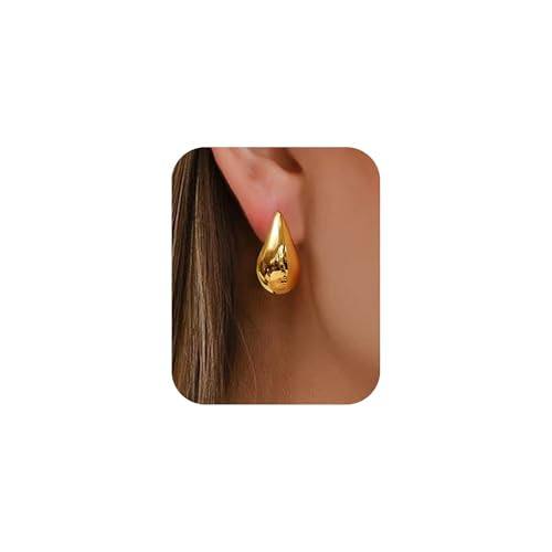 Chunky Gold Teardrop Hoop Earrings for Women, 14K Gold Plated Statement Drop Earrings Trendy Fashion Jewelry Gifts | Amazon (US)