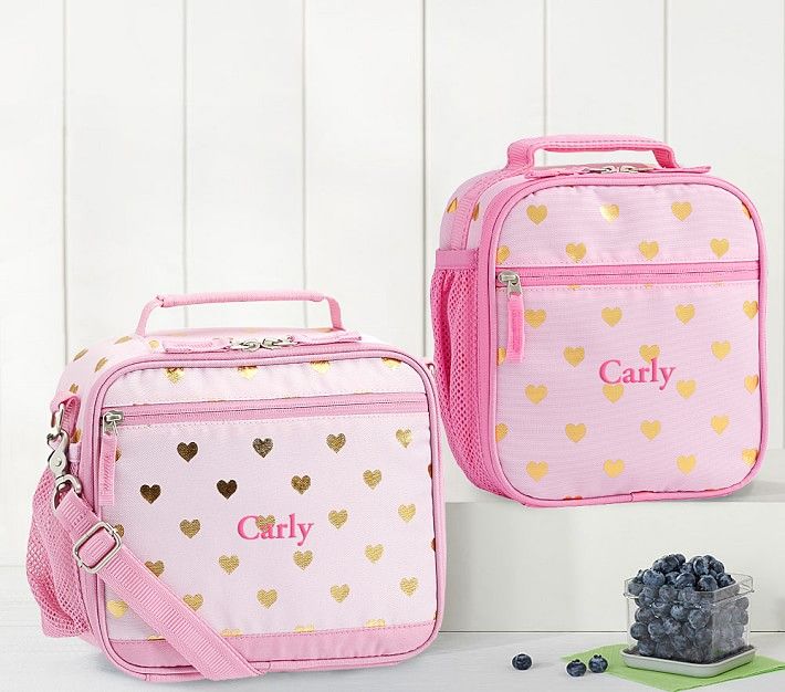 Mackenzie Pink/Gold Foil Hearts Lunch Boxes | Pottery Barn Kids