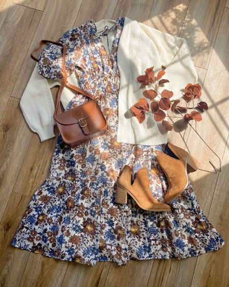 Fall floral dress. Floral dress. Fall outfits. Family pictures outfit. Fall wedding guest dress. Taylor Swift fall outfit. Eras tour movie outfits. Folklore era. 

#LTKsalealert #LTKSeasonal #LTKSale
