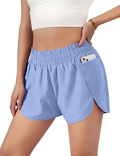Blooming Jelly Women's Quick-Dry Running Shorts Summer Workout Sport Shorts with Pocket (Large, Sky Blue) | Amazon (US)