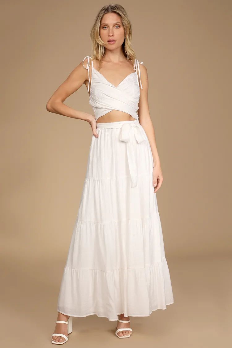 Seek Your Sunshine White Tie-Strap Cutout Tiered Maxi Dress | Lulus (US)