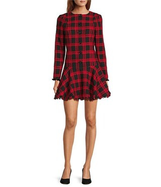Antonio Melani Zuzu Novelty Tweed Drop Waist Long Sleeve Plaid Dress | Dillard's | Dillard's