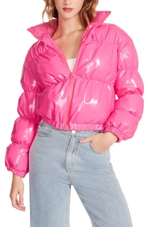 Steve Madden Eden Shiny Puffer Jacket in Pink Glo at Nordstrom, Size Medium | Nordstrom