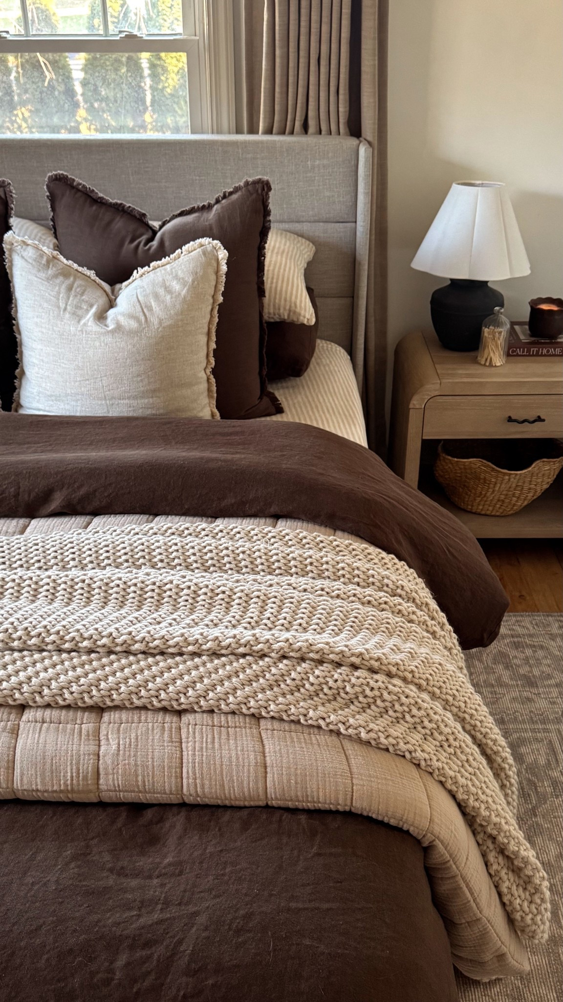 cozy bedding combo 🤎 

bedding, linen bedding, quince bedding, duvet, duvet insert, neutral bedding 