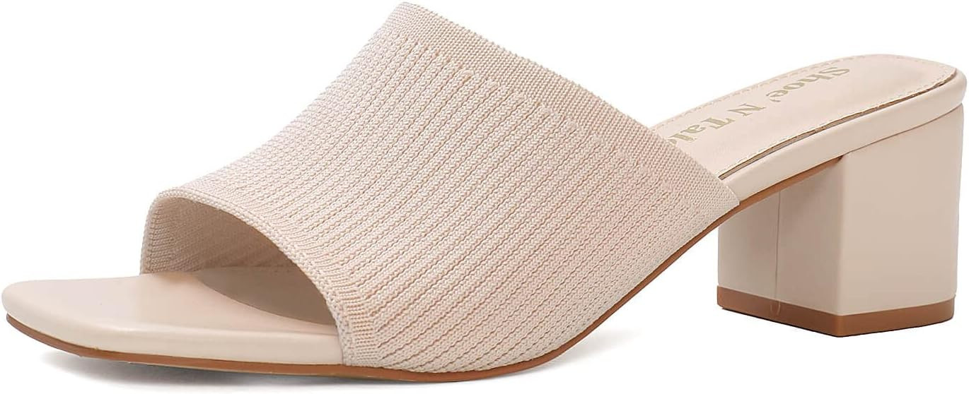 Shoe'N Tale Heeled Sandals For Women Square Open Toe Heeled Mules Chunky Block Low Heel Slip On S... | Amazon (US)