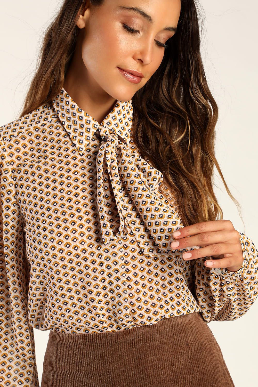 Radiantly Retro Ivory Multi Print Button-Up Top | Lulus (US)