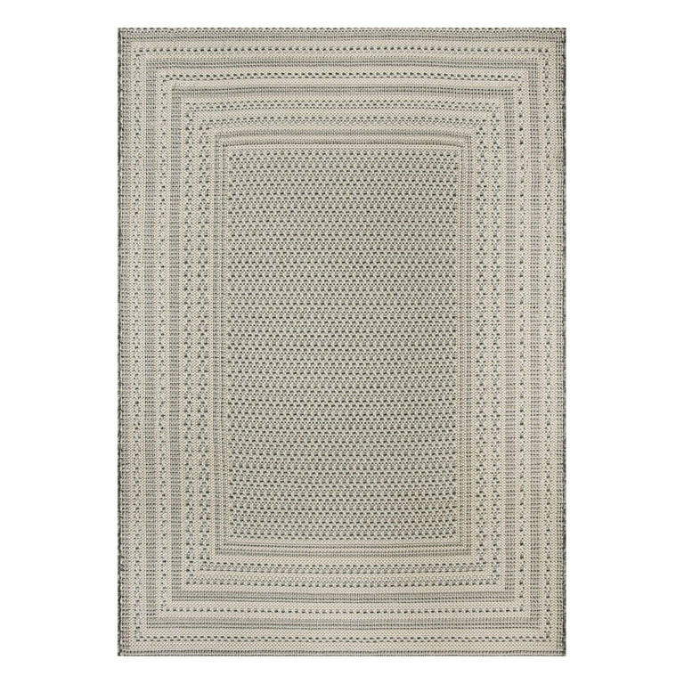 Better Homes & Gardens Woven Border 7’ x 10’ Outdoor Rug - Polypropylene/Polyester - Gray | Walmart (US)