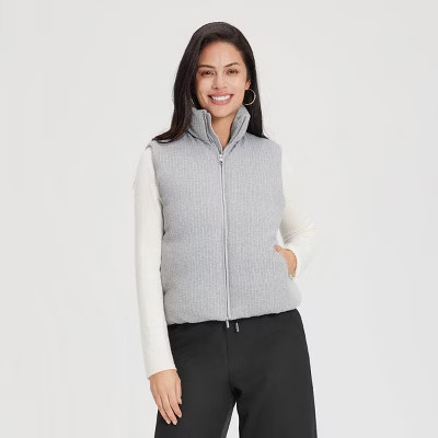 Women's Blend Padded Cable Knit Vest - A New Day™ Black | Target