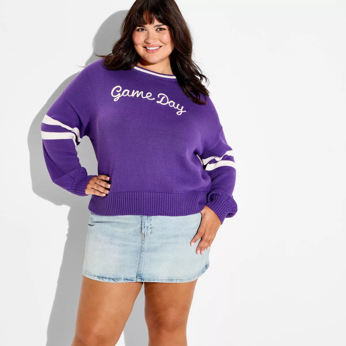 Women's Game Day Chain Stitch Long Sleeve Sweater - Wild Fable™ Yellow 3X | Target