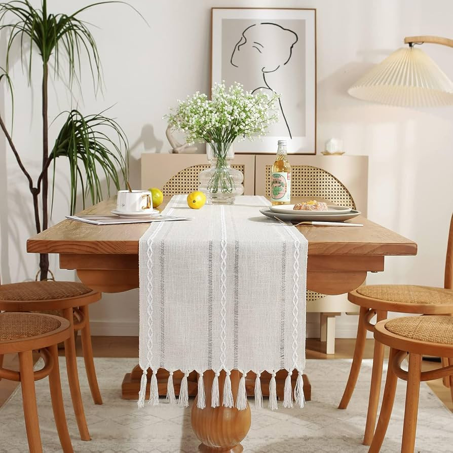 Wracra Rustic Linen Table Runner, Ivory Table Runners 90 inches Long | Amazon (US)