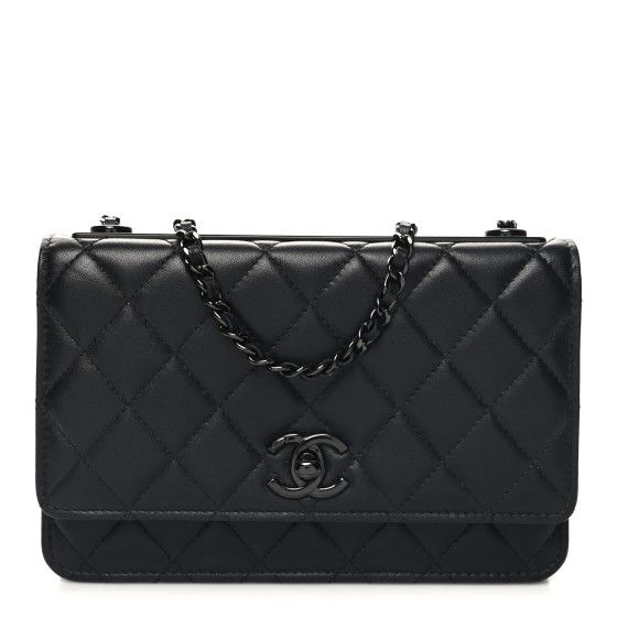 Lambskin Quilted Trendy CC Wallet On Chain WOC So Black | FASHIONPHILE (US)